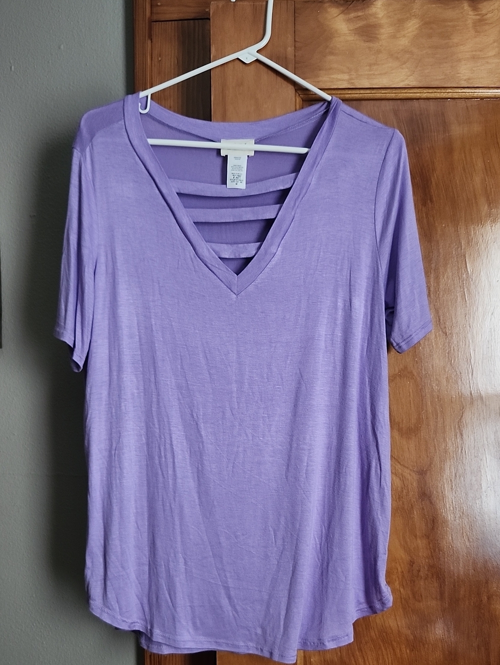 BiBi Lavender V-Neck Short Sleeve Top with Ladder Straps